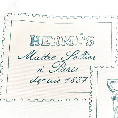Hermes Silk Le Philateliste Du Faubourg Scarf 90 Rose Pale Gris White 2 of 5