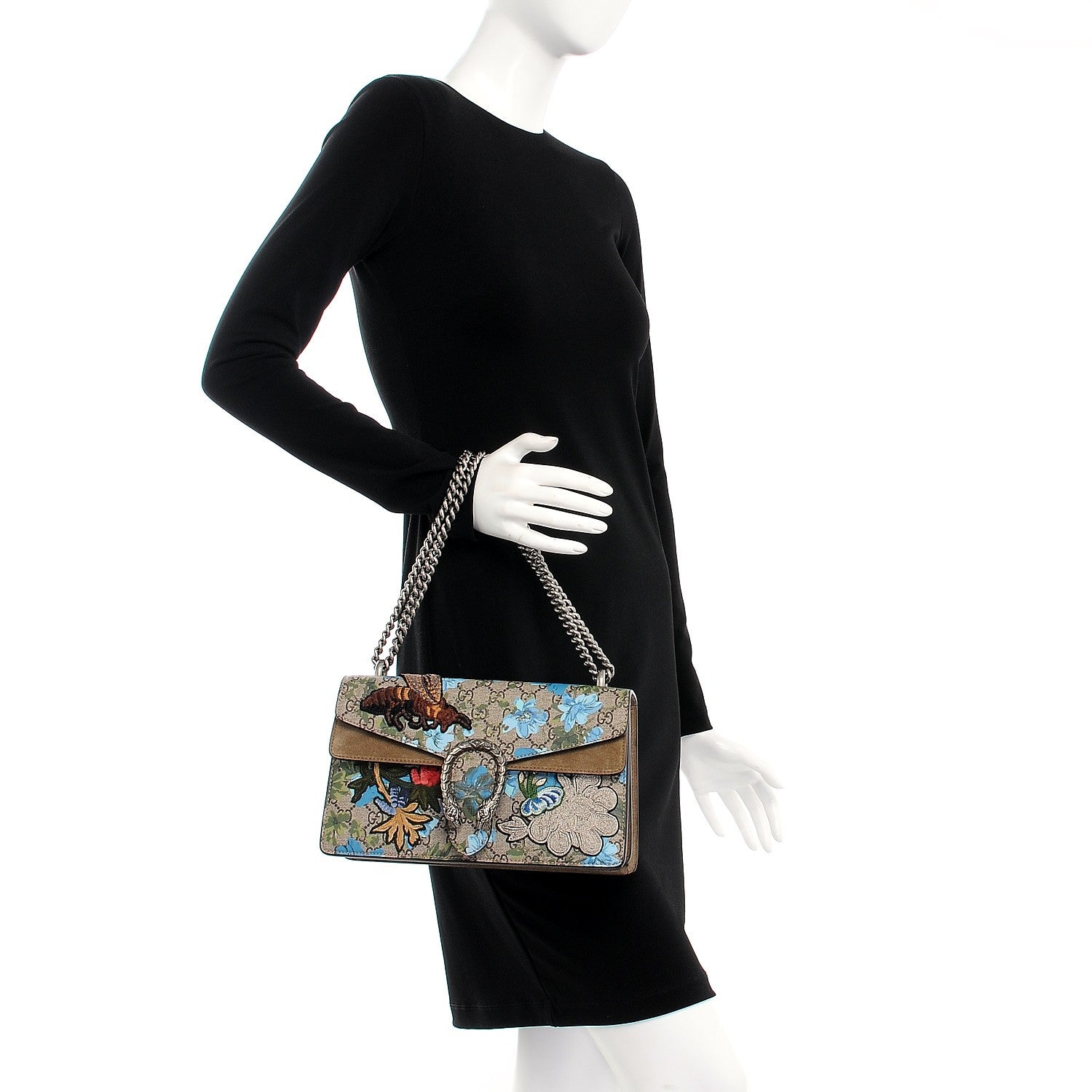 Gucci GG Supreme Monogram Blooms Print Embroidered Small Dionysus Shoulder Bag Blue Taupe 2 of 10