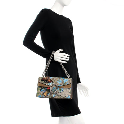 Gucci GG Supreme Monogram Blooms Print Embroidered Small Dionysus Shoulder Bag Blue Taupe 2 of 10