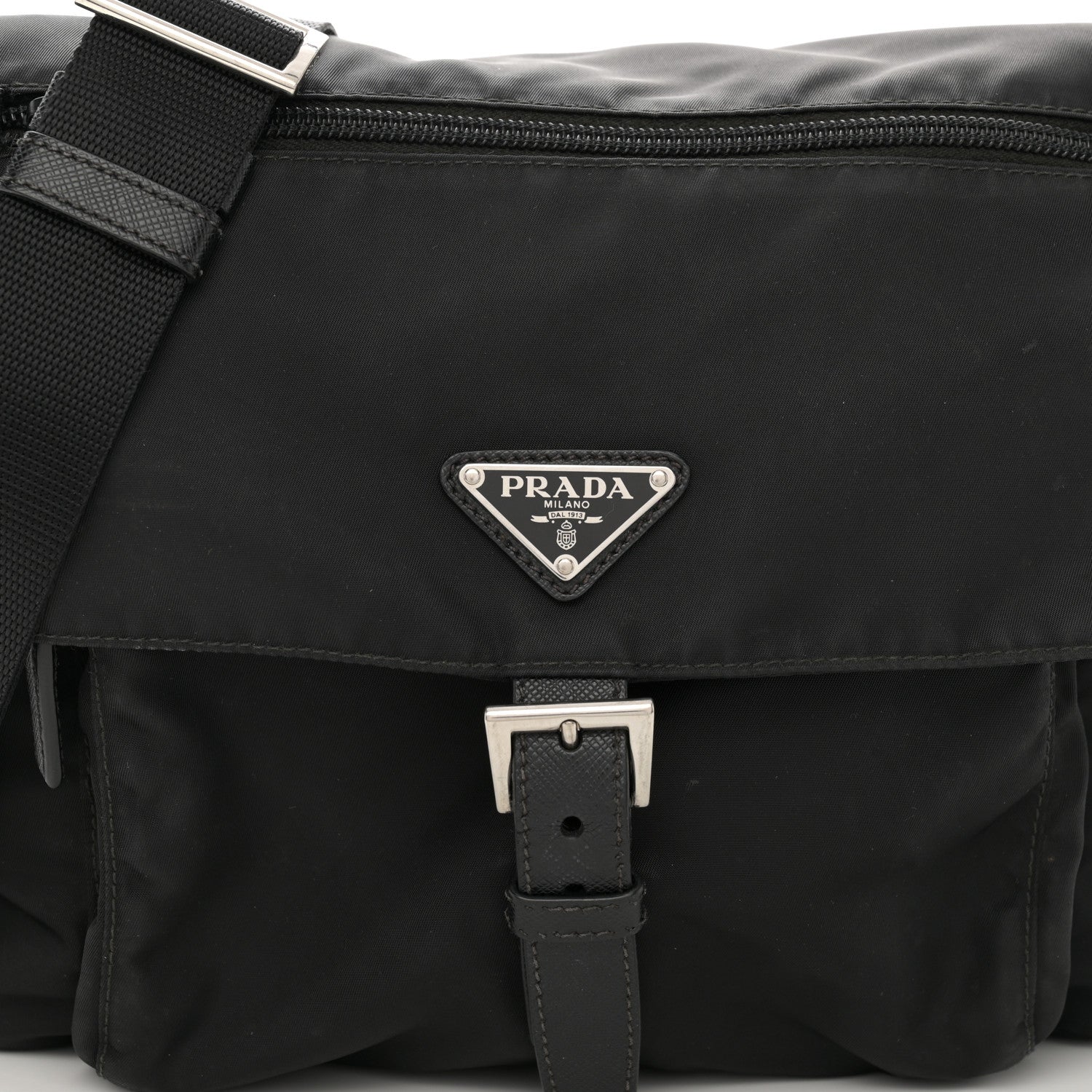 Prada Re-Nylon Vela Saffiano Pocket Single Buckle Messenger Shoulder Bag Black 9 of 13