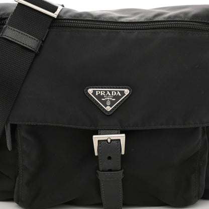 Prada Re-Nylon Vela Saffiano Pocket Single Buckle Messenger Shoulder Bag Black 9 of 13