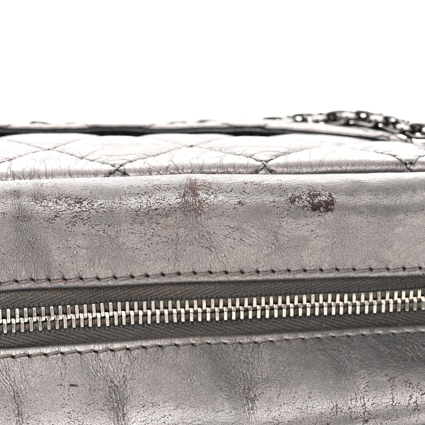 Metallic Aged Calfskin Quilted Medium Reissue Camera Case Dark Silver