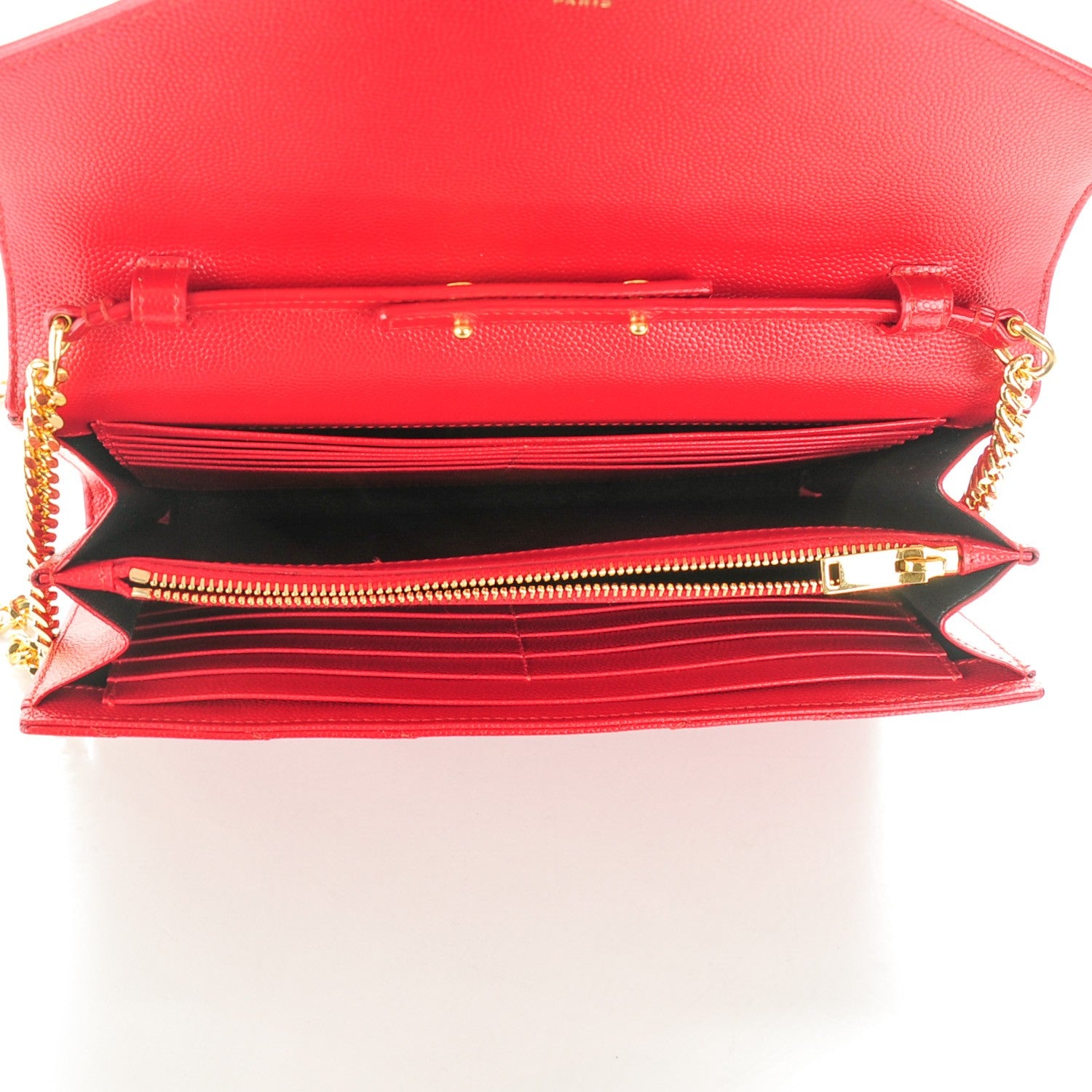 Saint Laurent Grain De Poudre Matelasse Chevron Monogram Chain Wallet Lipstick Red 5 of 7