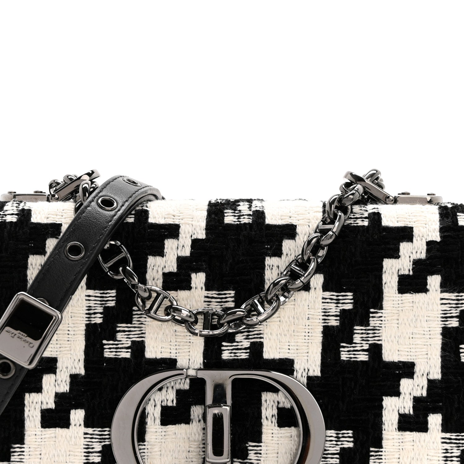 Christian Dior Tweed Macro Houndstooth Small Caro Bag Black White 8 of 13