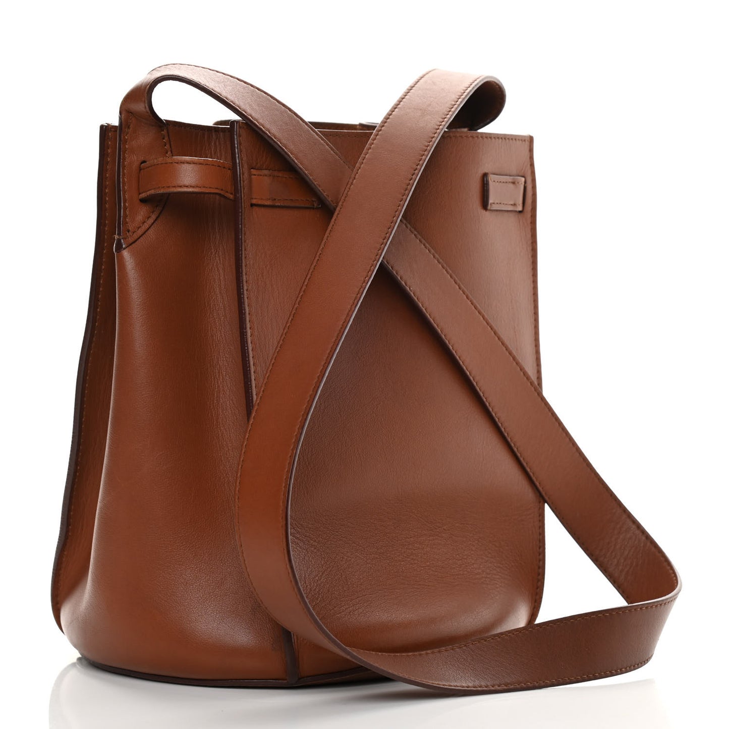 Smooth Calfskin Long Strap Big Bucket Bag Tan