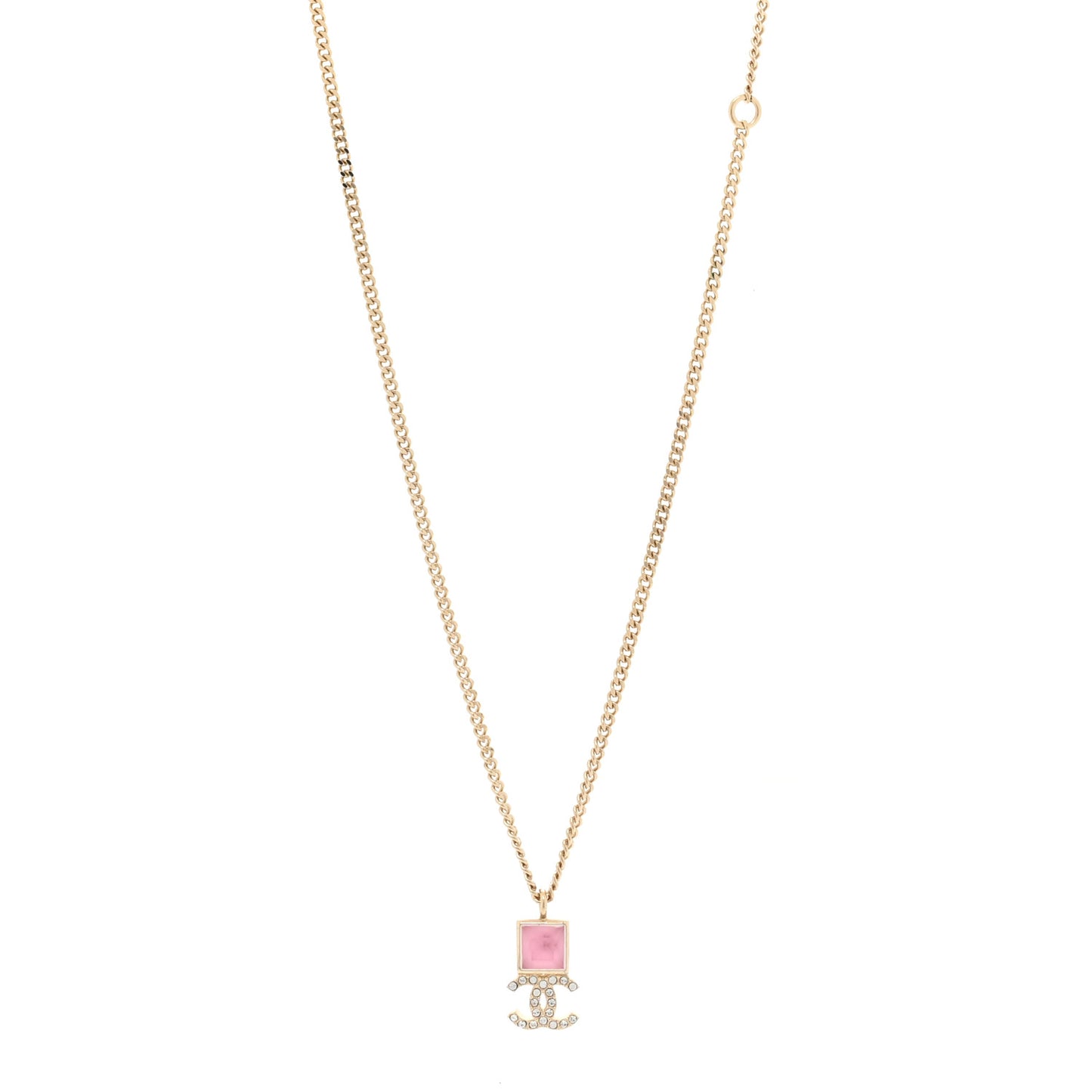 Metal Crystal CC Necklace Pink Gold