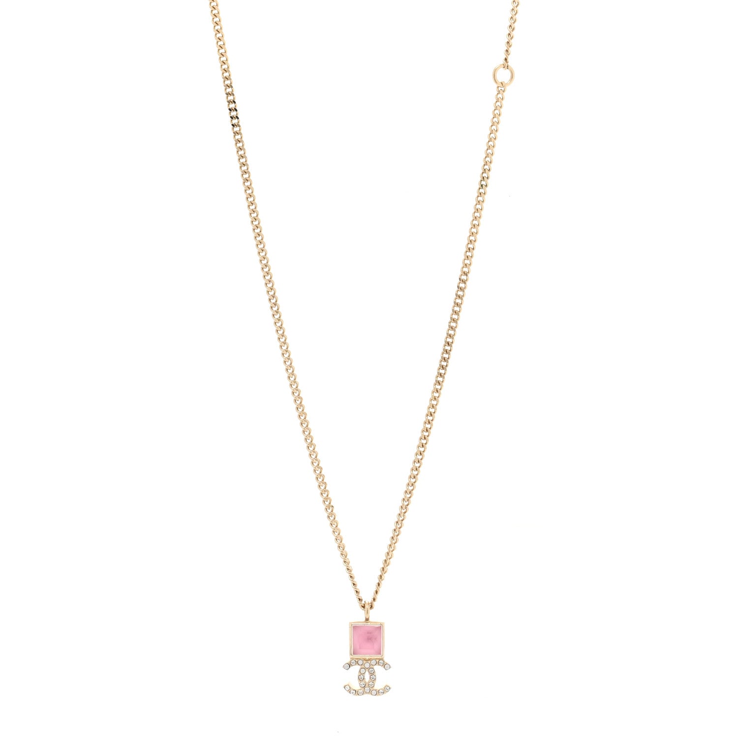 Chanel Metal Crystal CC Necklace Pink Gold 1 of 4