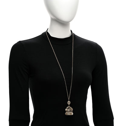 Chanel Metal Crystal Logo Bird Cage Necklace Gold 2 of 5