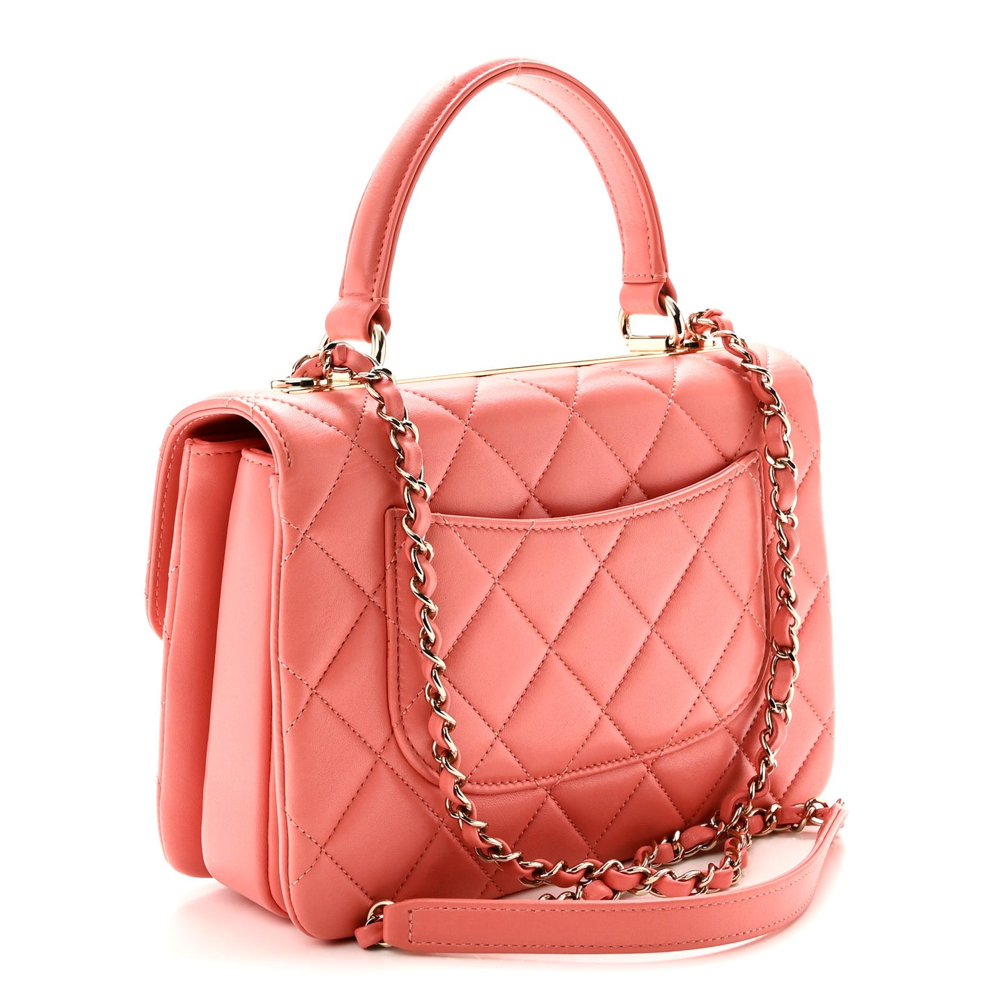 Lambskin Quilted Small Trendy CC Flap Dual Handle Bag Coral