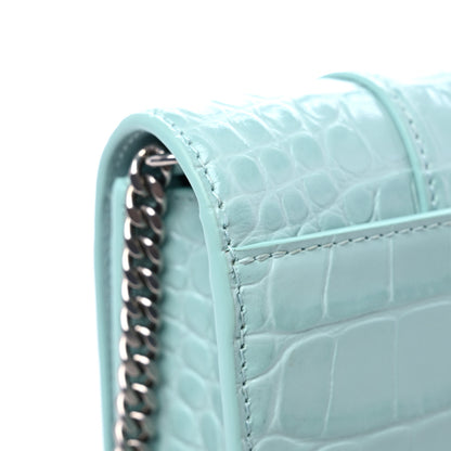 Balenciaga Shiny Calfskin Crocodile Embossed Hourglass Chain Bag Green Acqua 8 of 8