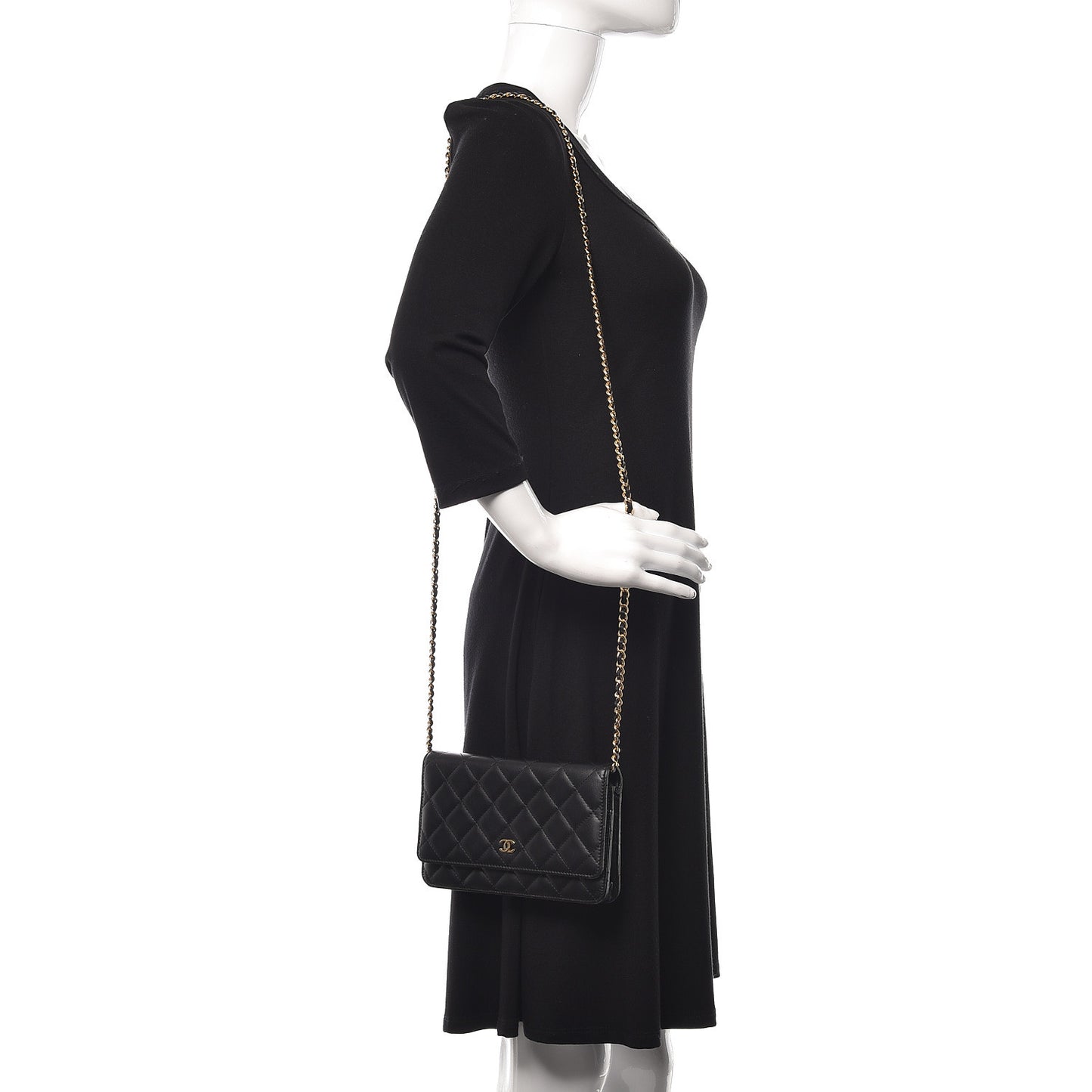 Lambskin Quilted Wallet On Chain WOC Black