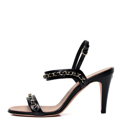 Chanel Crumpled Calfskin Chain Sandals 39.5 Black 1 of 11