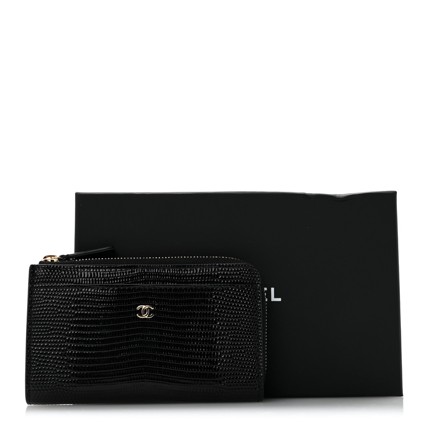 Chanel Calfskin Lizard Embossed Zipped Card Holder Black 8 of 8
