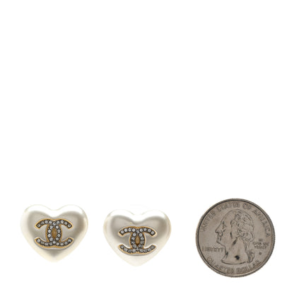 Chanel Pearl Crystal CC Heart Earrings Gold 2 of 5