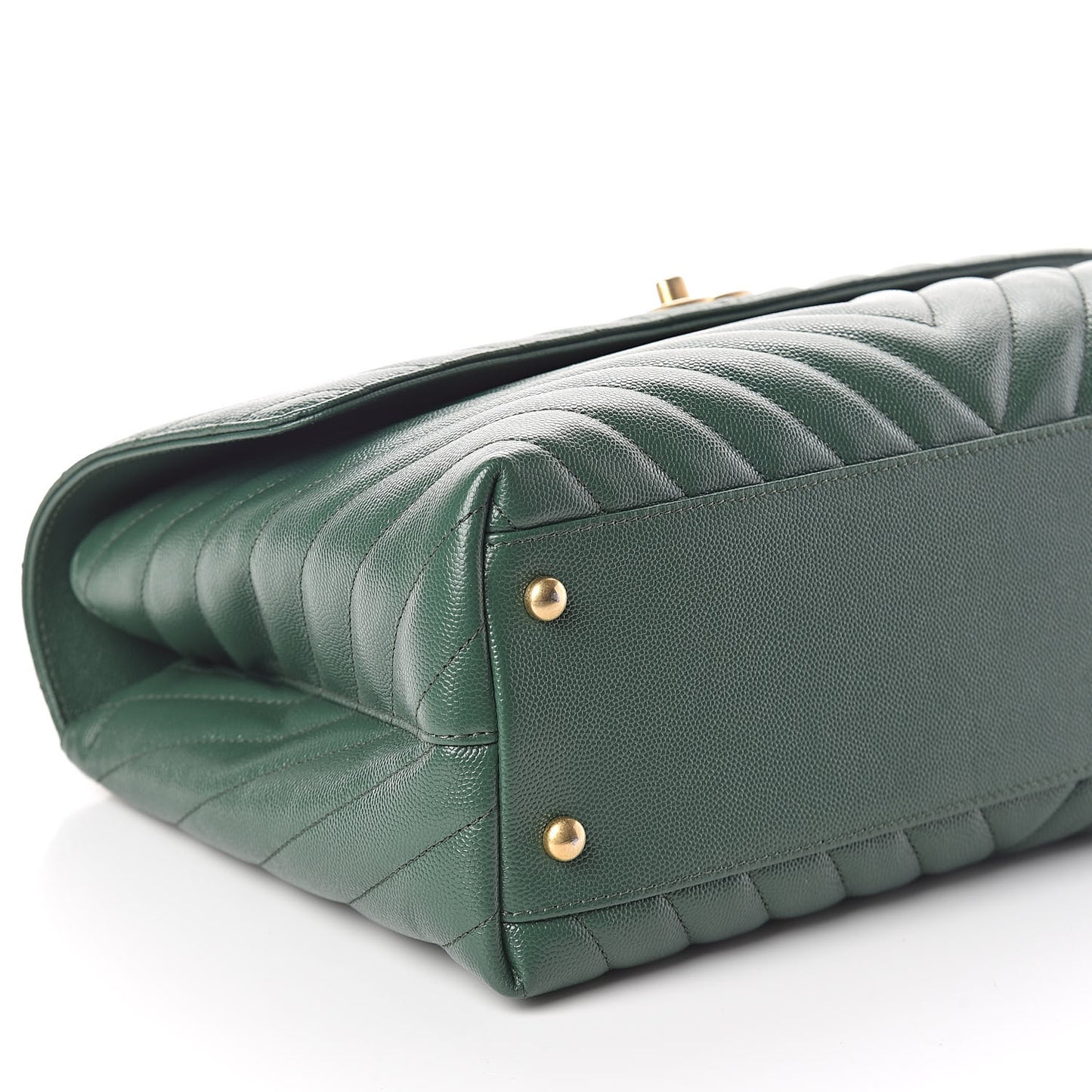 Caviar Chevron Quilted Medium Coco Handle Flap Green