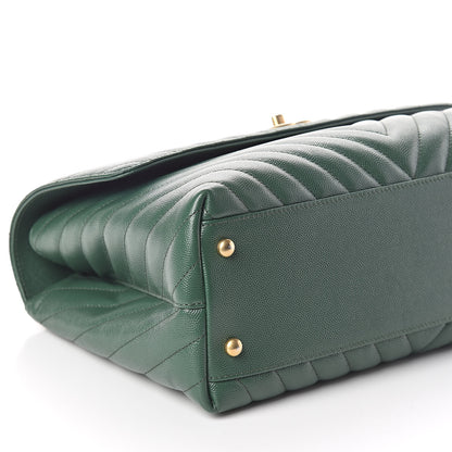 Chanel Caviar Chevron Quilted Medium Coco Handle Flap Green 9 of 10