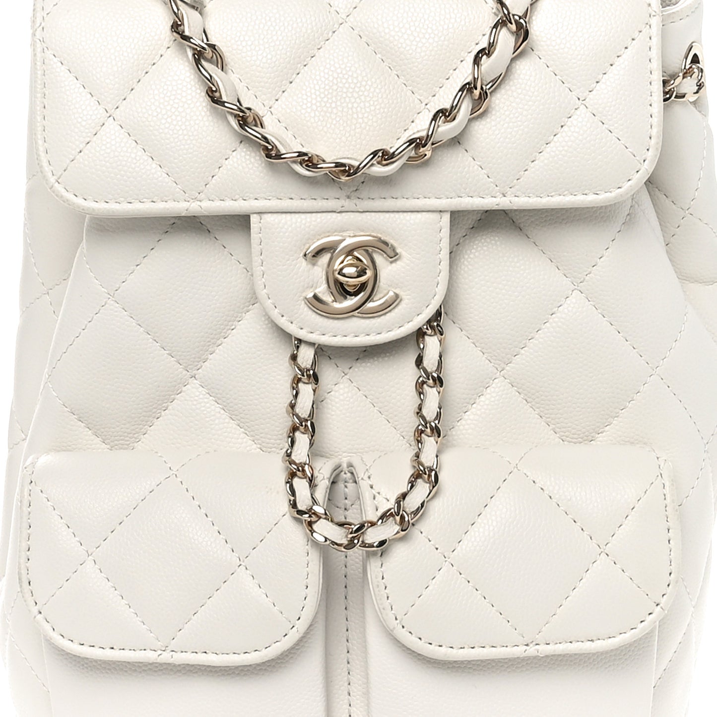 Caviar Quilted Pockets Backpack White