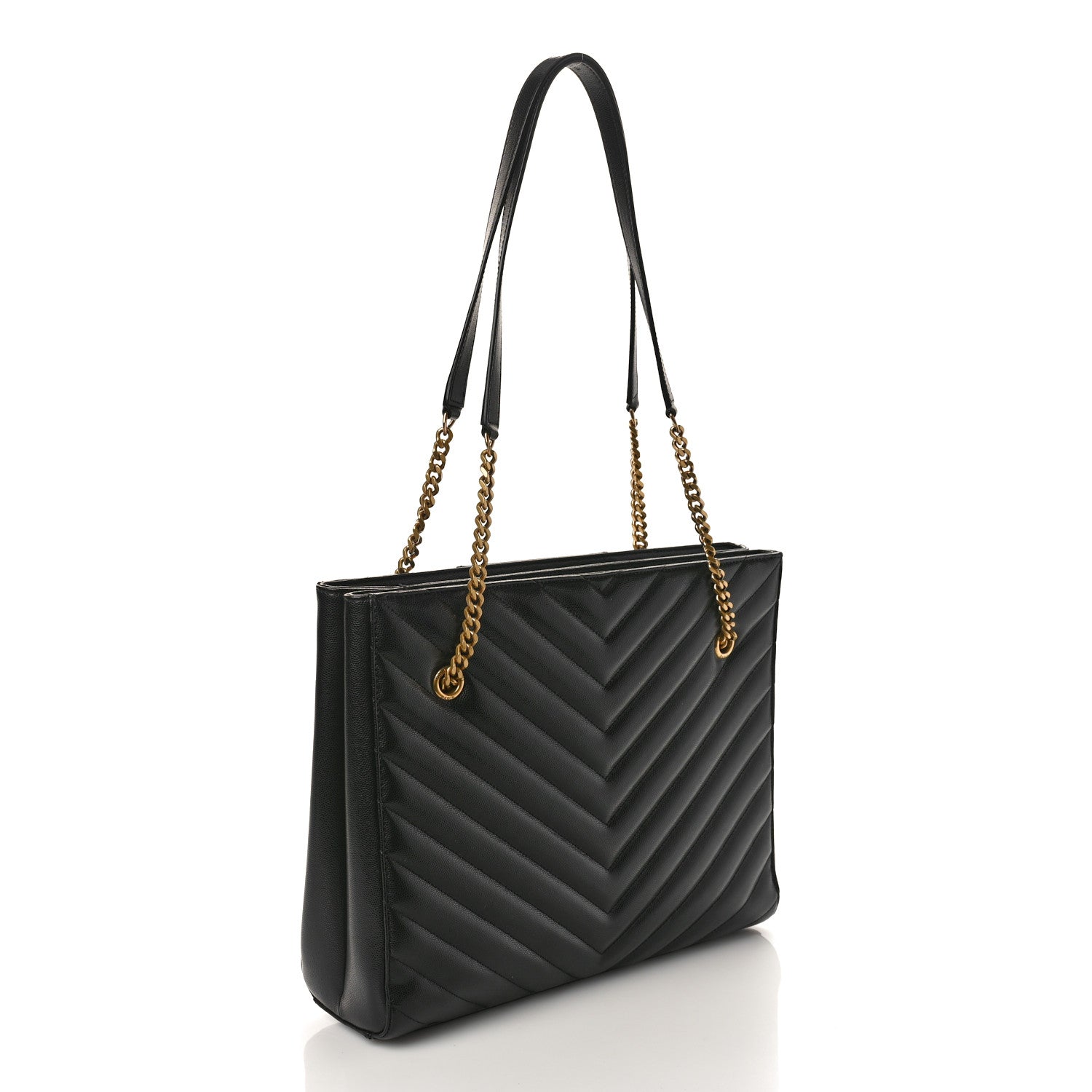 Saint Laurent Grain de Poudre Matelasse Chevron Medium Tribeca Shopping Bag Black 3 of 9