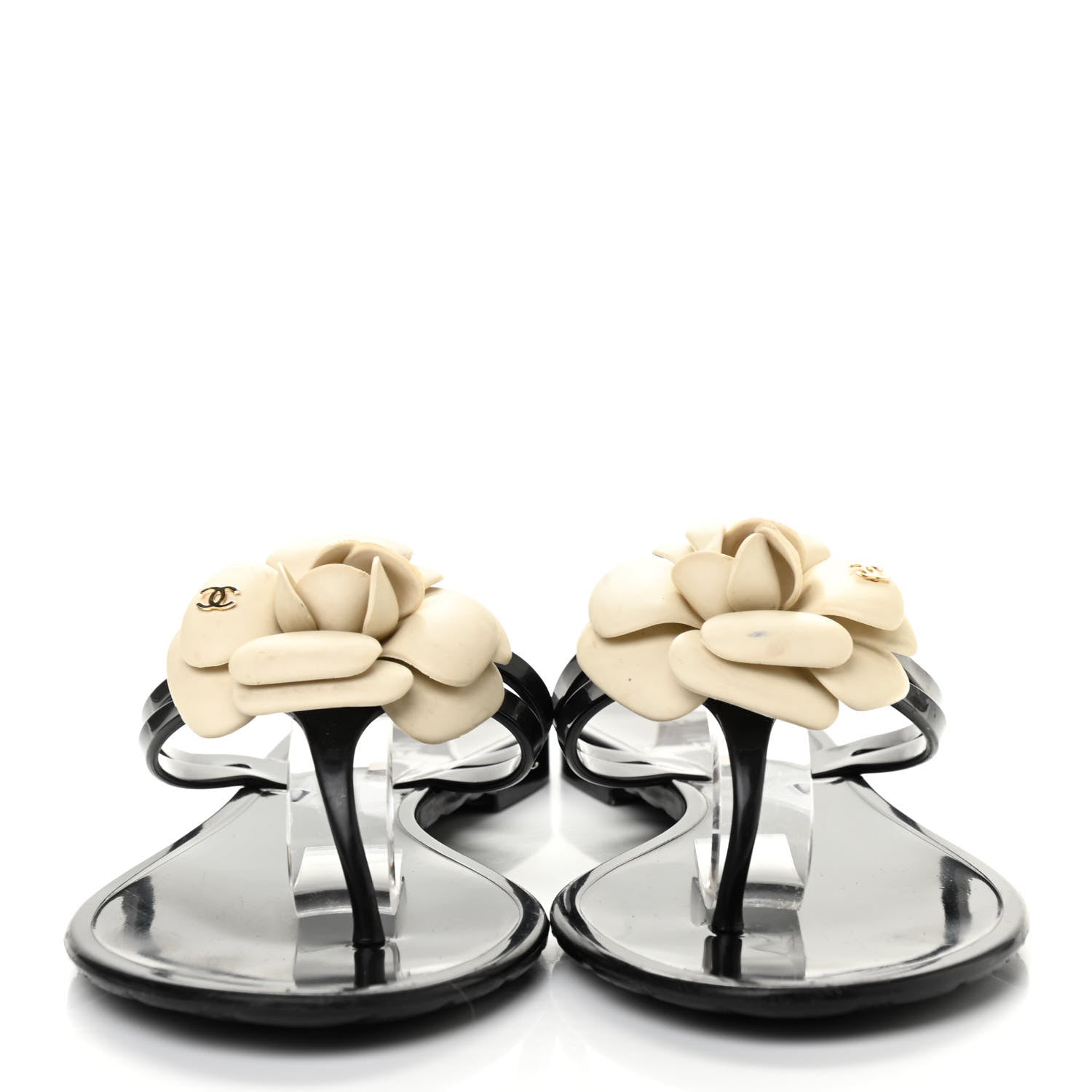 Chanel Jelly Camellia Thong Sandals 39 Black Ivory 2 of 10
