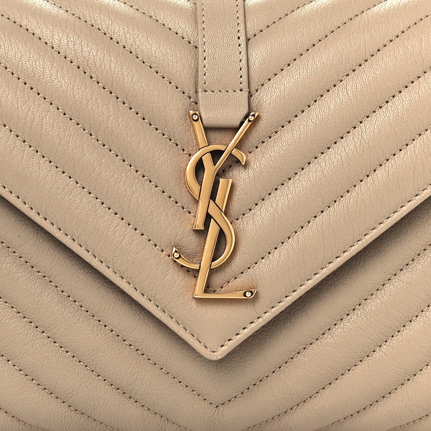Saint Laurent Sheepskin Matelasse Chevron Monogram Medium College Bag Dark Beige 9 of 11