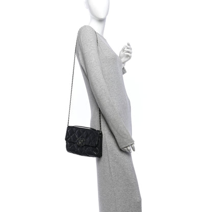 Chanel Calfskin Quilted Double Stitch Hamptons Clutch with Chain Black 2 of 12