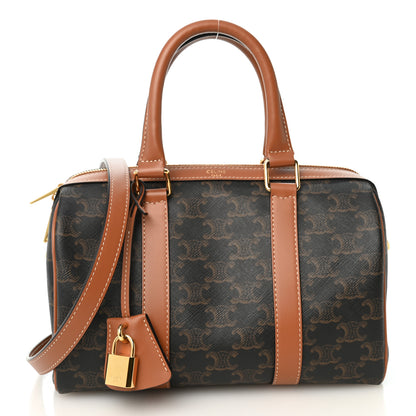 Celine Triomphe Canvas Calfskin Medium Boston Bag Tan 1 of 10