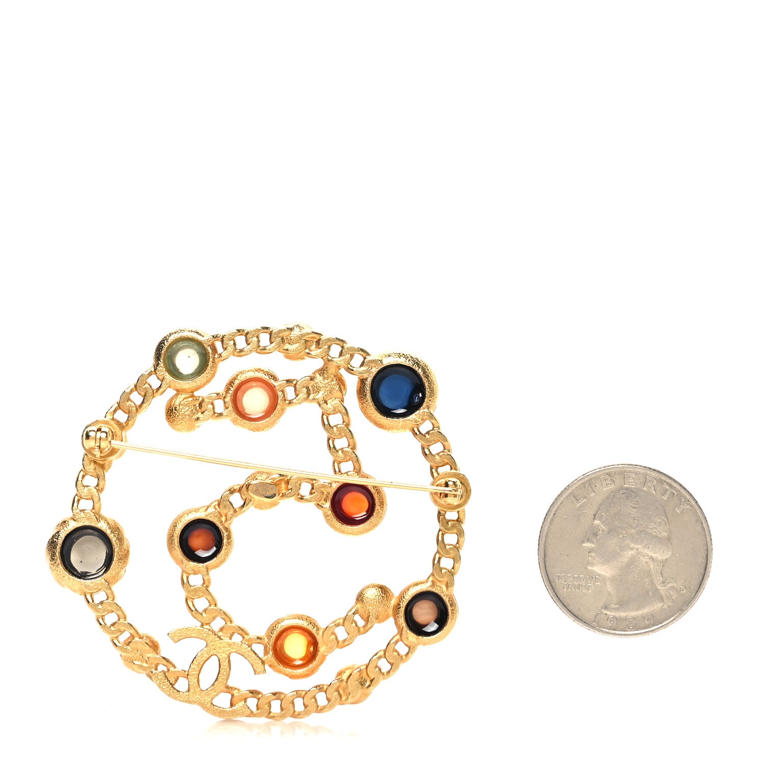 Chanel Pearl Crystal 5 CC Brooch Gold 2 of 4