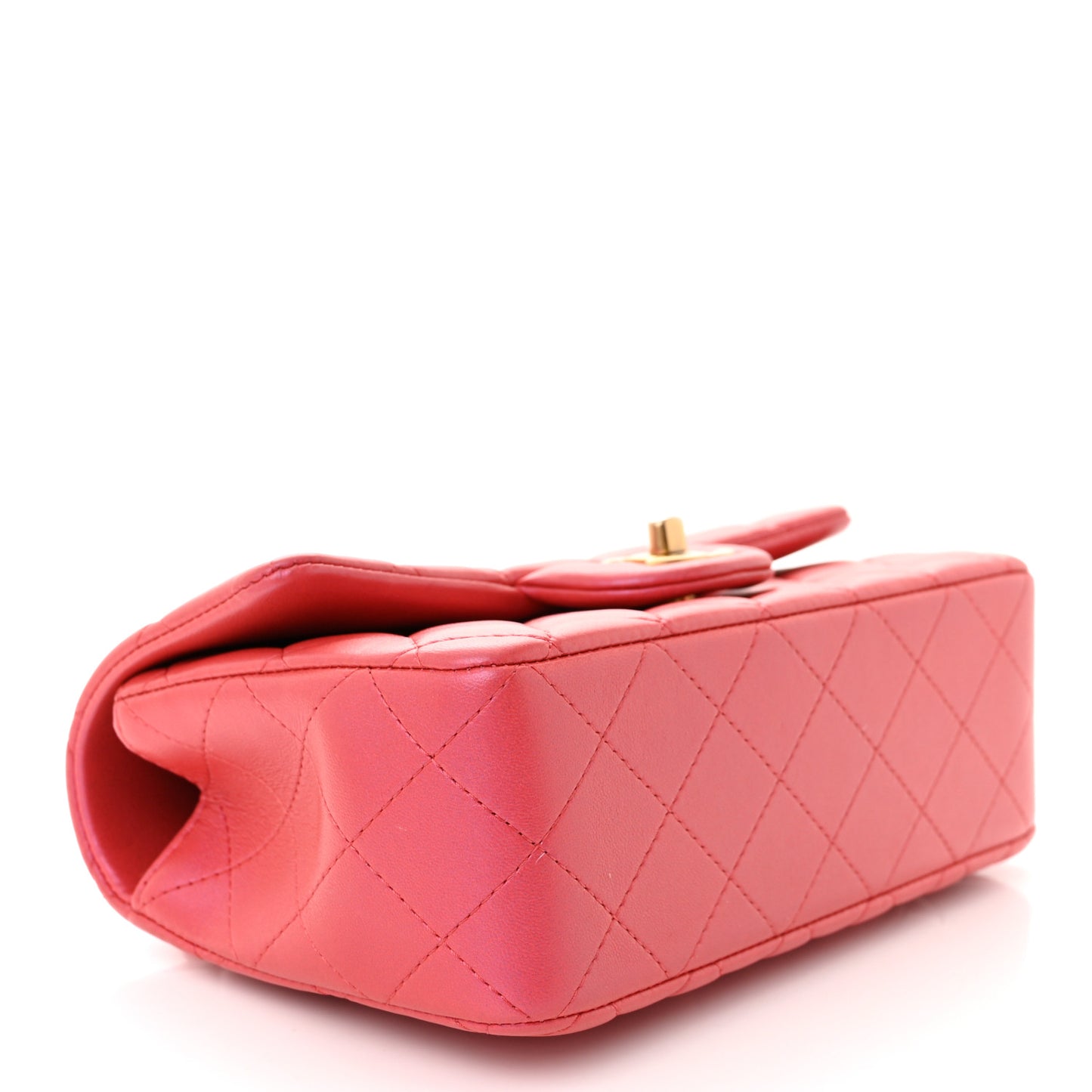 Iridescent Lambskin Quilted Mini Top Handle Rectangular Flap Red