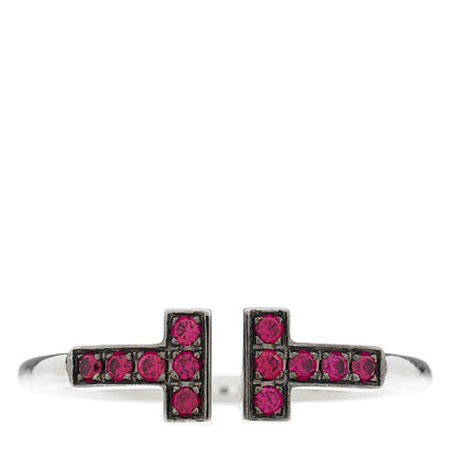 Tiffany 18K White Gold Ruby T Wire Ring 53 6.5 1 of 5