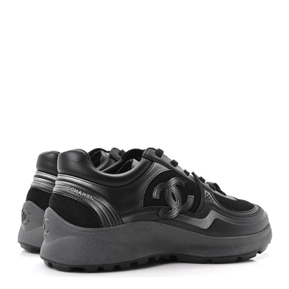 Chanel Mesh Calfskin CC Sneakers 37.5 Black Silver 5 of 9