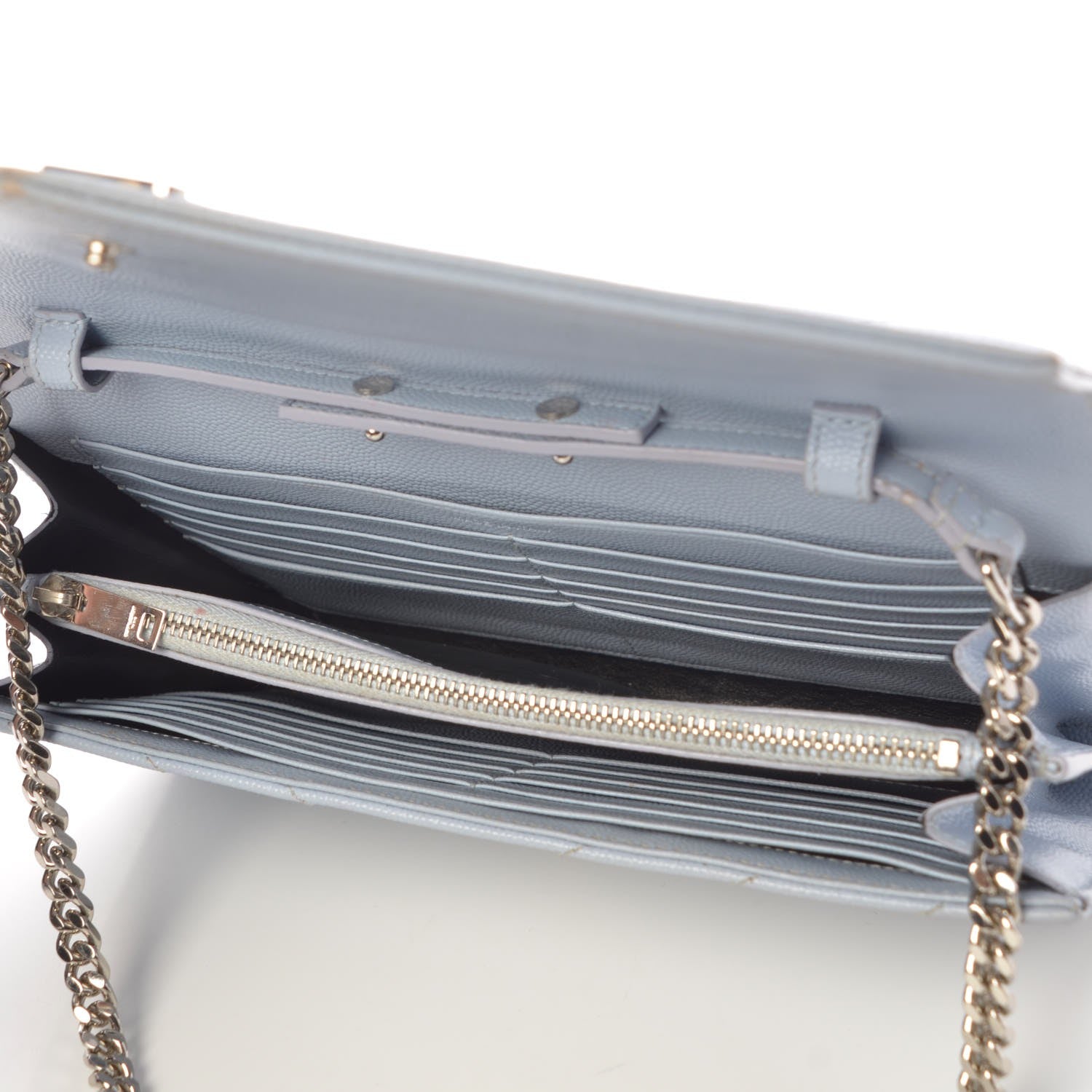 Saint Laurent Grain De Poudre Matelasse Monogram Chain Wallet Sky Blue 6 of 16