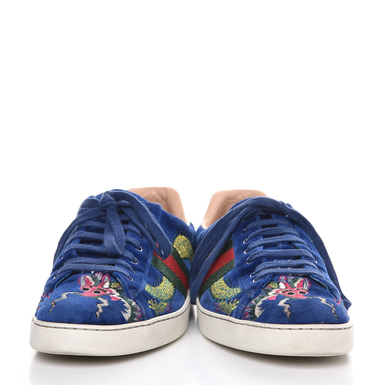 Gucci Velvet Web Dragon Embroidered Mens Ace Sneakers 10.5 Blue