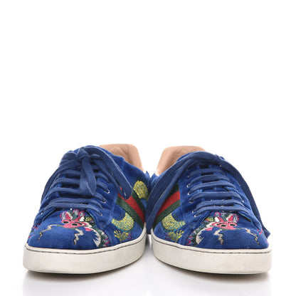 Gucci Velvet Web Dragon Embroidered Mens Ace Sneakers 10.5 Blue 6 of 10
