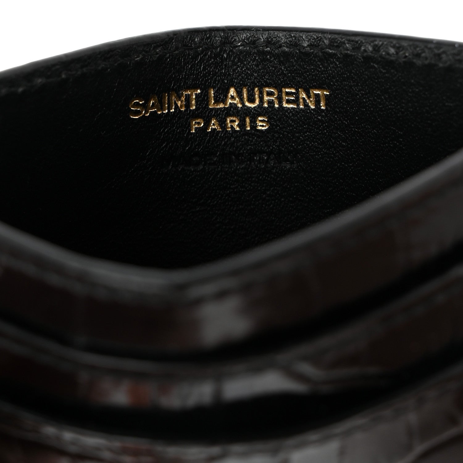 Saint Laurent Calfskin Crocodile Embossed Monogram Credit Card Case Black 6 of 7