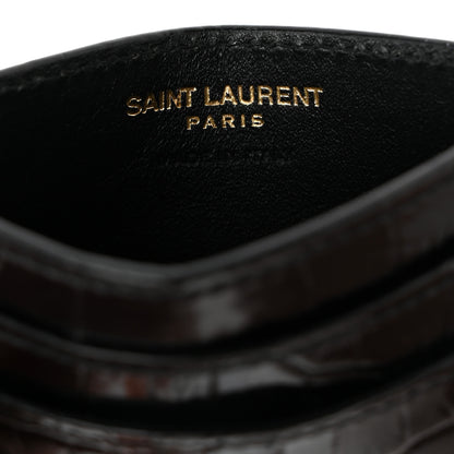 Saint Laurent Calfskin Crocodile Embossed Monogram Credit Card Case Black 6 of 7