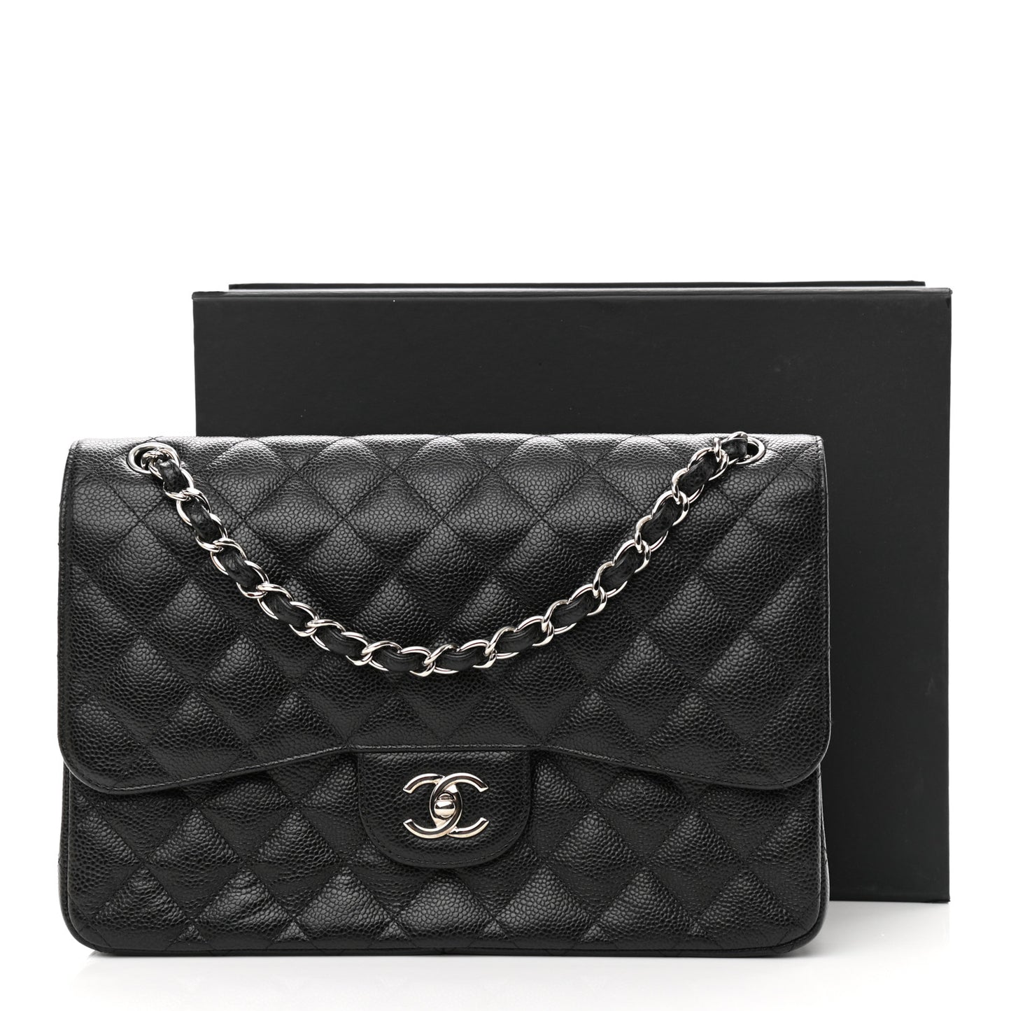 Caviar Quilted Jumbo Double Flap Black
