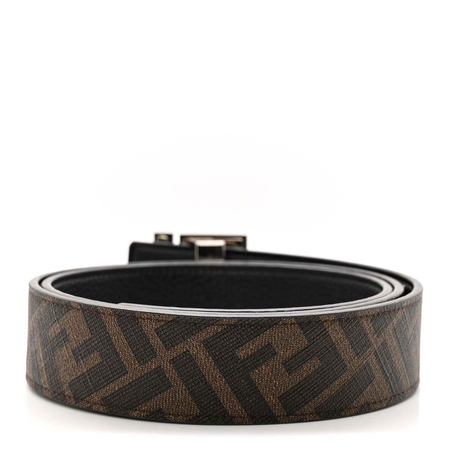 Fendi Cuoio Romano Glazed Fabric Enamel FF 1974 Reversible Belt 100 40 Black 3 of 9