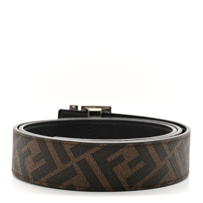 Fendi Cuoio Romano Glazed Fabric Enamel FF 1974 Reversible Belt 100 40 Black 3 of 9
