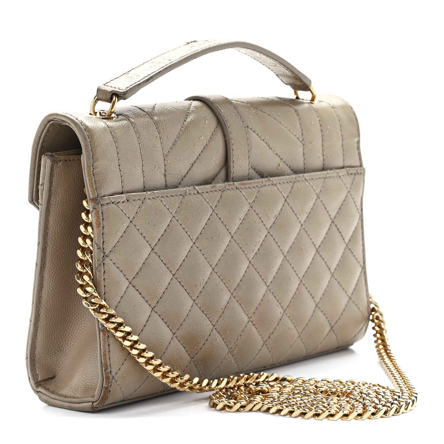 Grain De Poudre Textured Mixed Matelasse Triquilt Small Monogram Satchel Dark Beige