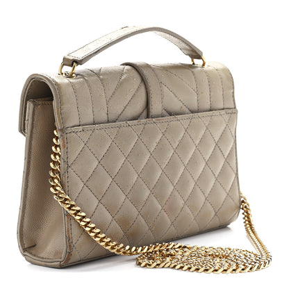 Saint Laurent Grain De Poudre Textured Mixed Matelasse Triquilt Small Monogram Satchel Dark Beige 3 of 11