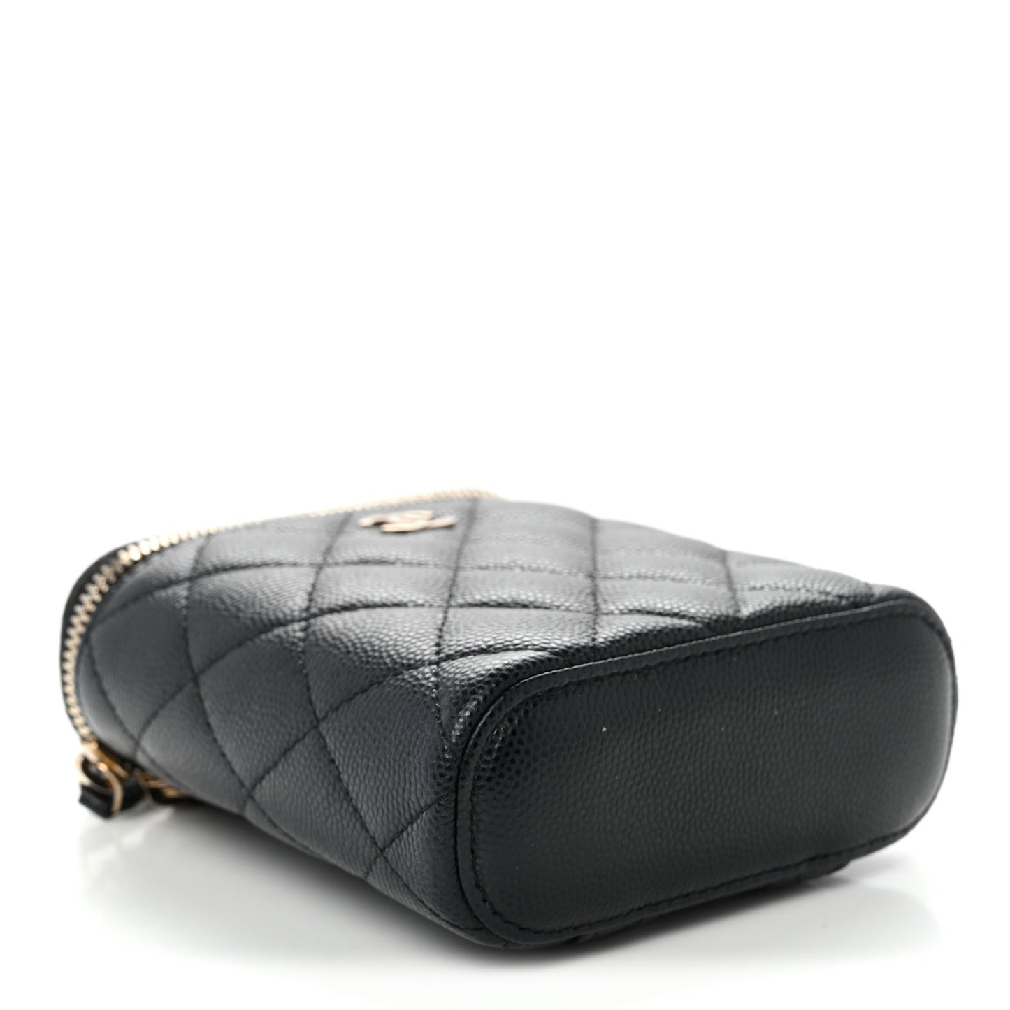 Caviar Quilted Small Vertical Coco Beauty Vanity Case With Chain Black