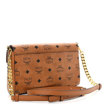 MCM Visetos Embroidered Berlin Bear Medium Millie Crossbody Bag Cognac 3 of 10