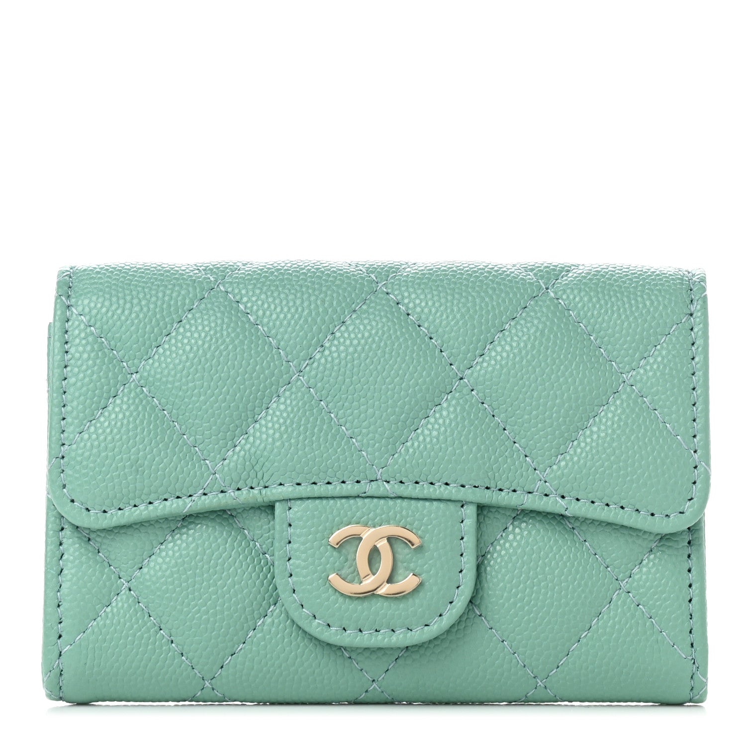 Chanel Caviar Quilted Flap Card Holder Wallet Light Green 1 of 9