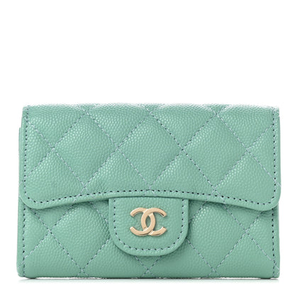 Chanel Caviar Quilted Flap Card Holder Wallet Light Green 1 of 9