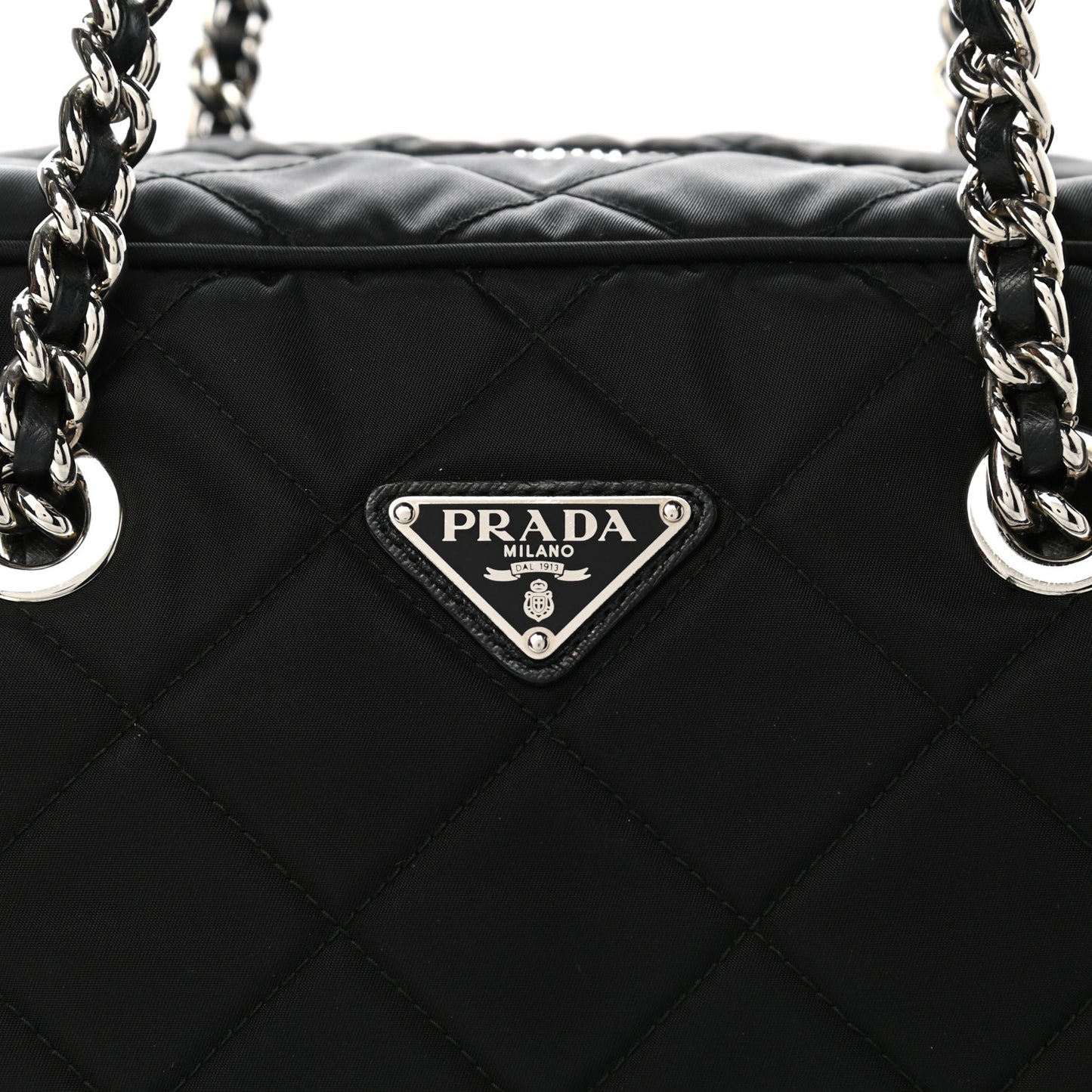 Nylon Tessuto Impuntu Quilted Large Shoulder Bag Black