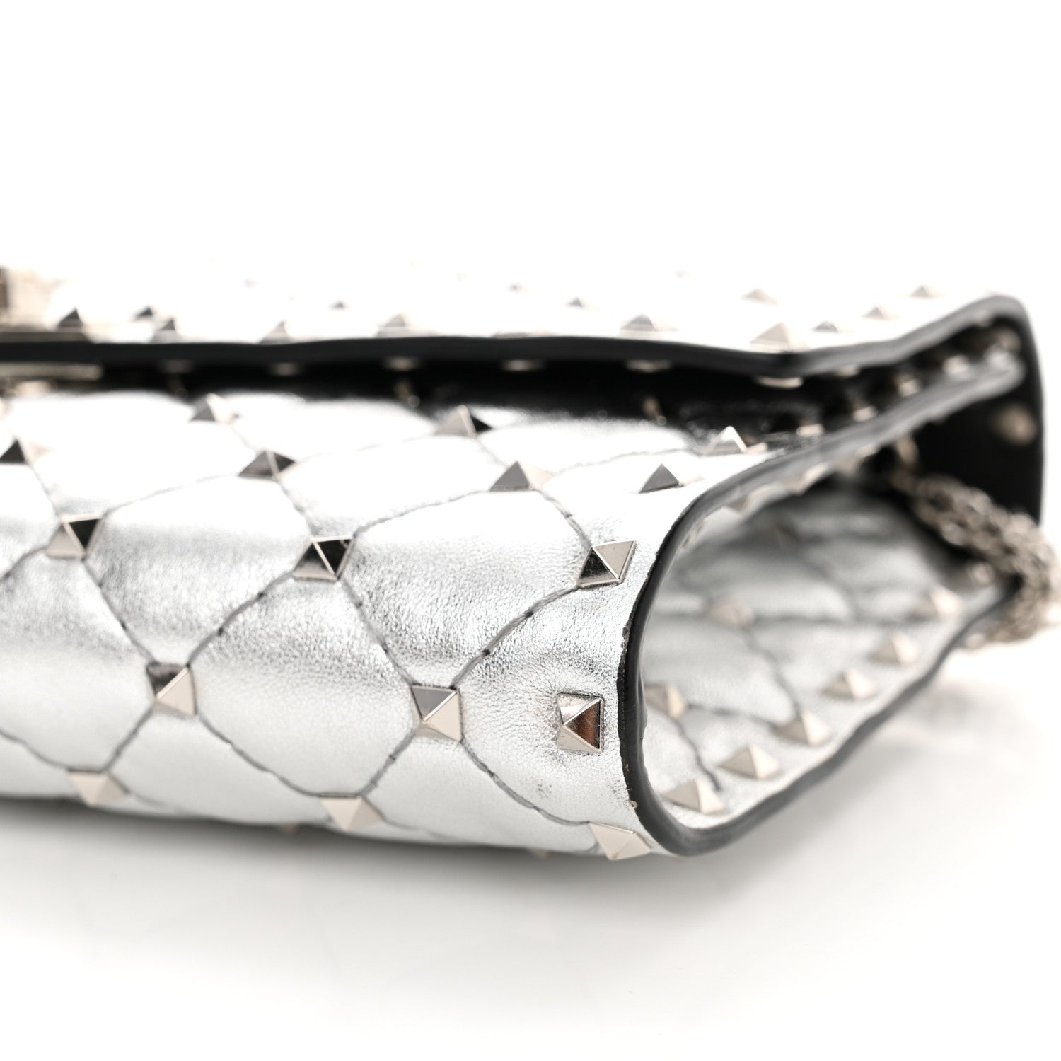 Valentino Garavani Metallic Lambskin Rockstud Spike Wallet on Chain Silver 9 of 11