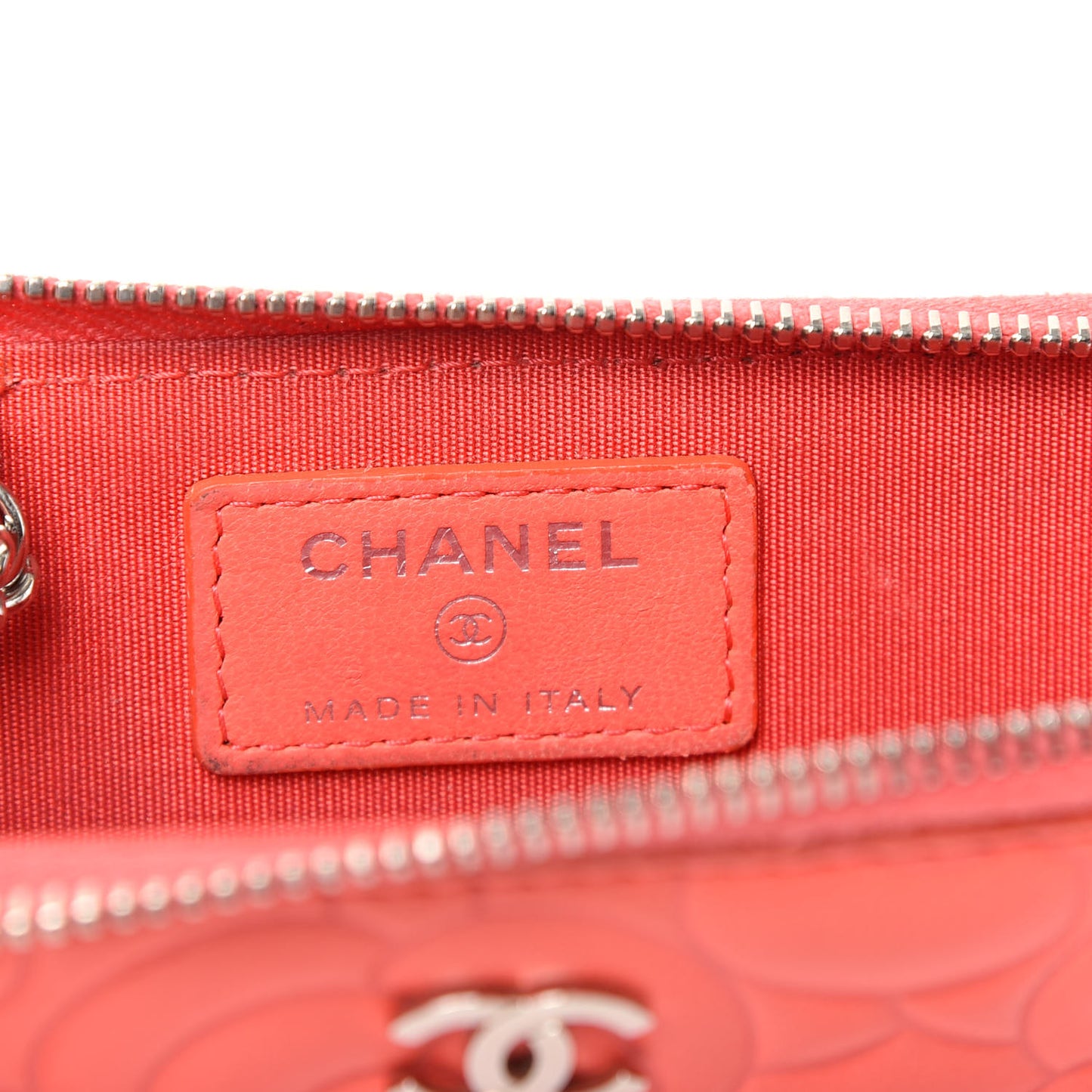 Lambskin Camellia Embossed Key Holder Case Coral