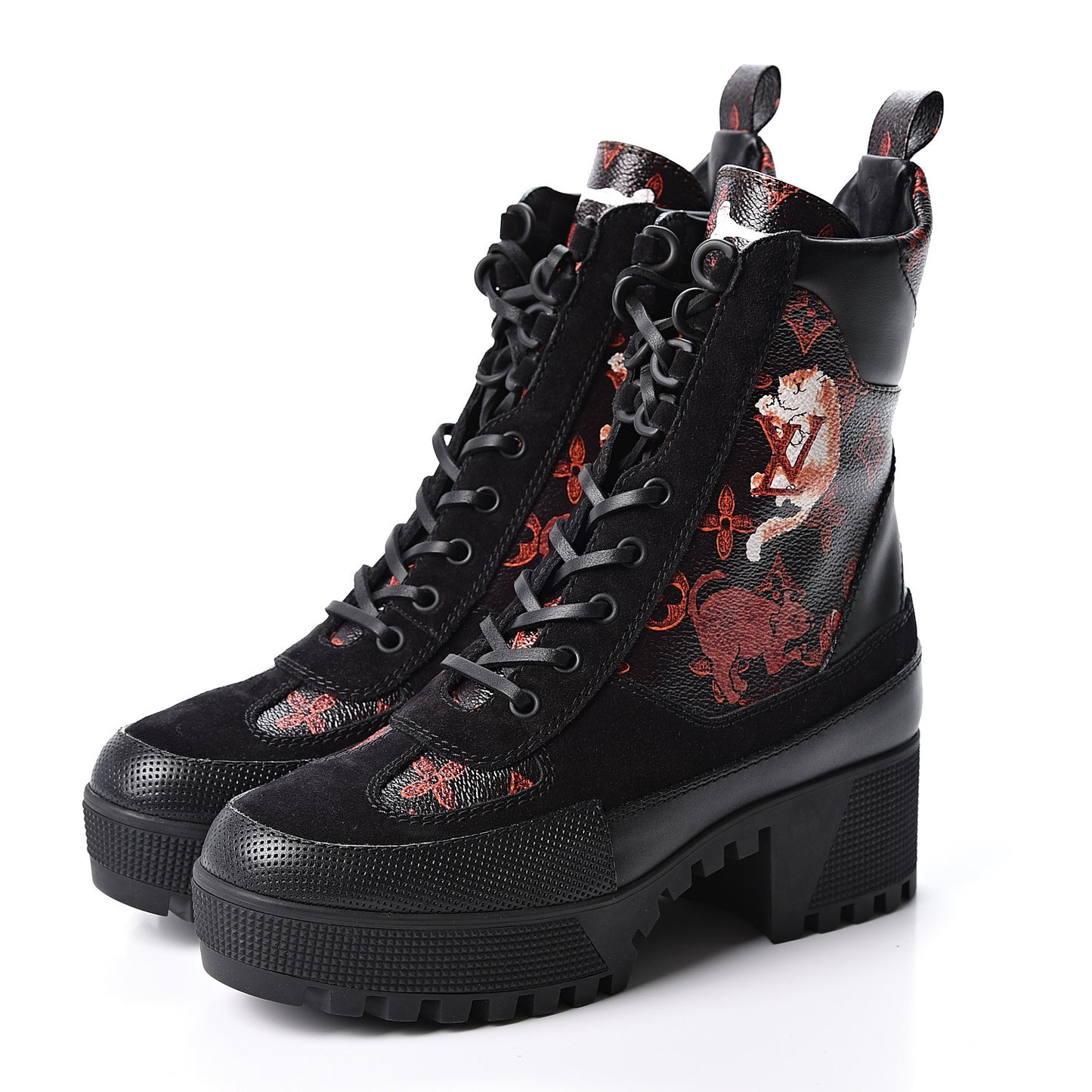 Suede Calfskin Catogram Laureate Platform Desert Boots 37 Black Marron