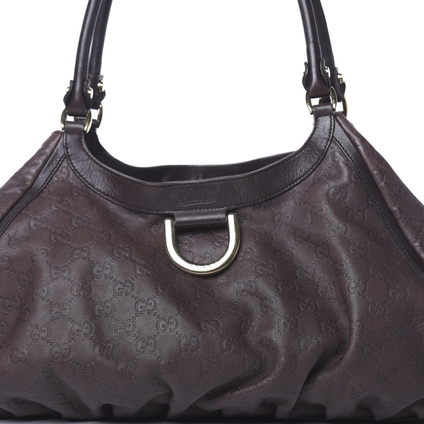 Guccissima Large D Gold Ring Shoulder Bag Chocolate