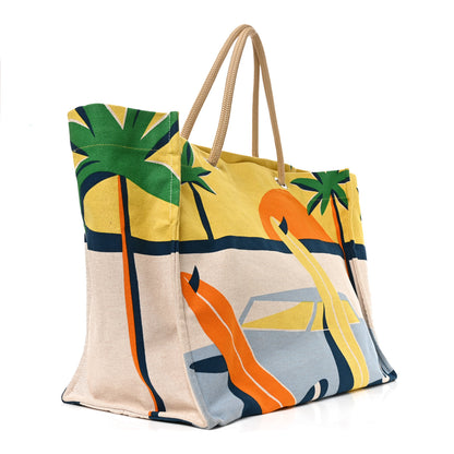 Hermes Cotton Canvas Apres la Vague Beach Bag Jaune Bleu 3 of 10